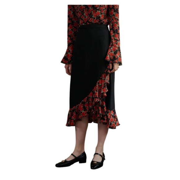 Simple Retro Dresses & Skirts - Simple Retro Y2K Floral Midi Skirt Sz L Ruffle Fairy Coquette Asymmetrical‎ Hem